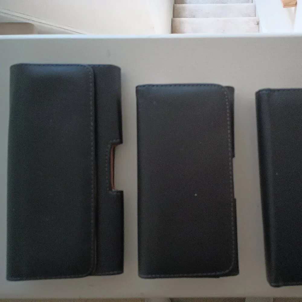 3 New Black Leather Cellphone Cases all with beltloops 1 XL and 2 L Phone Holder
